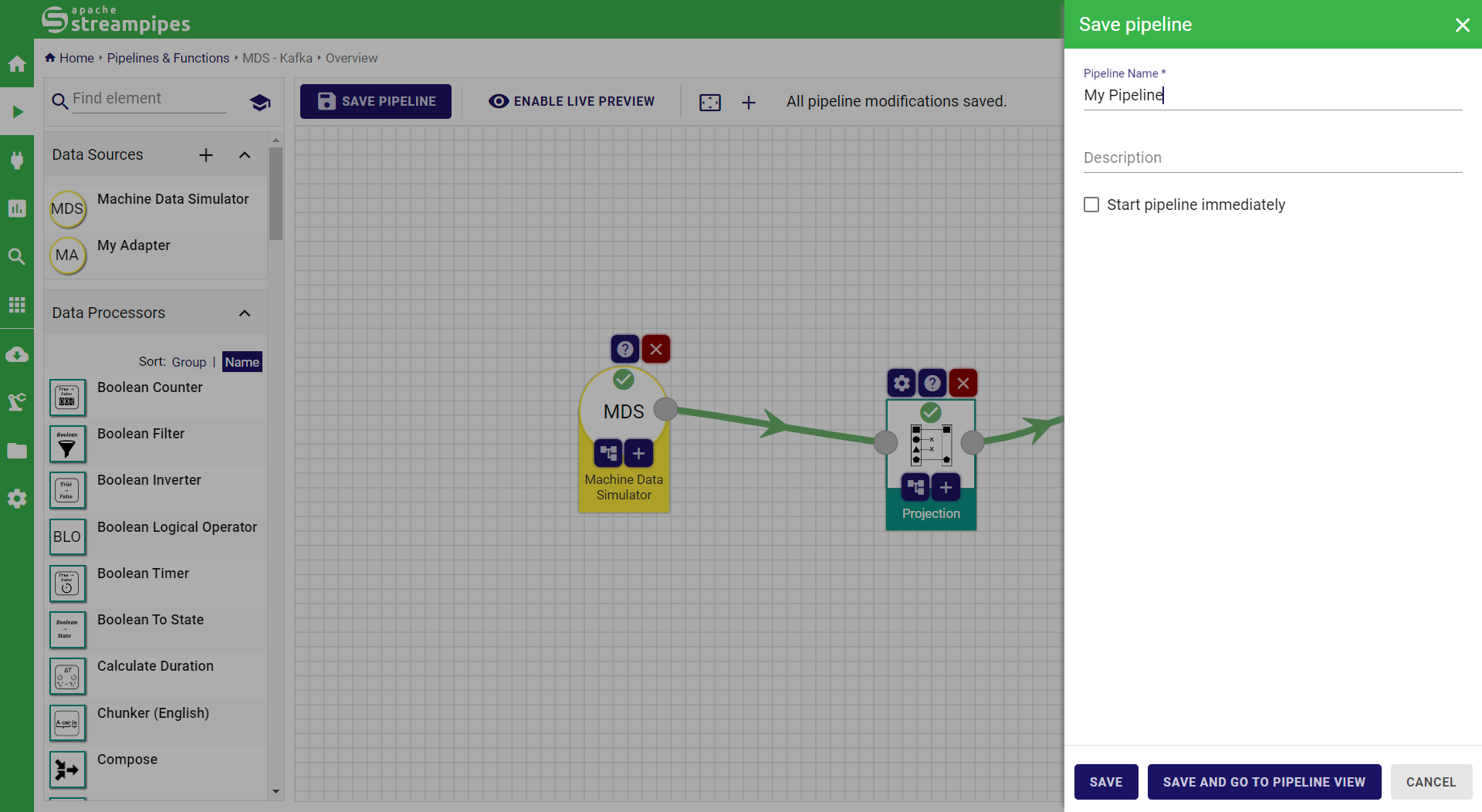 StreamPipes Save Pipeline Dialog