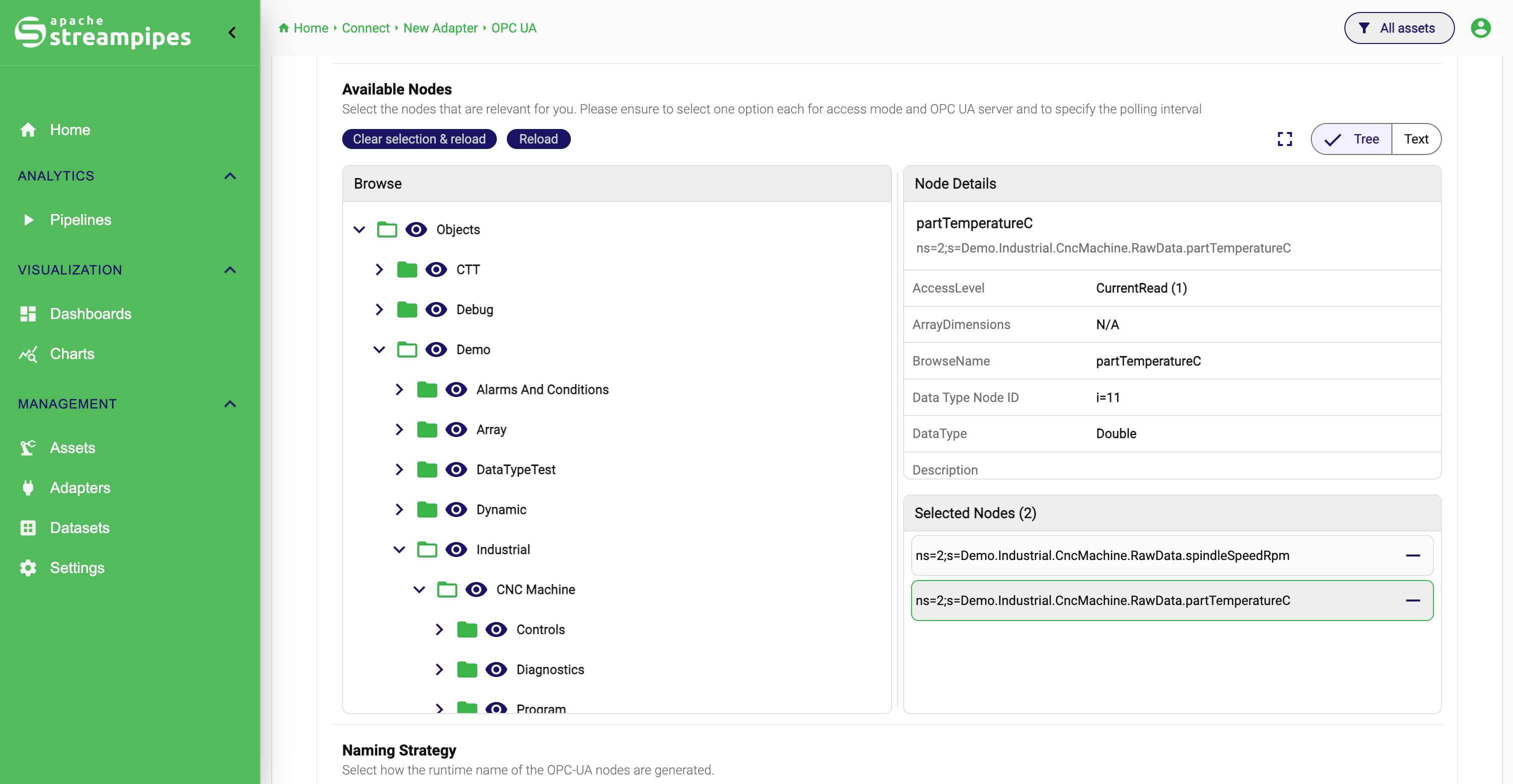 Select the OPC UA nodes
