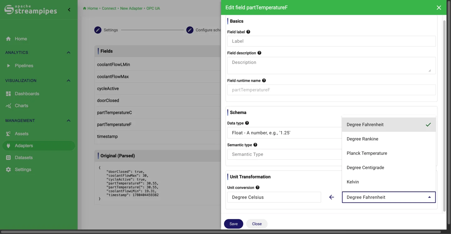 Schema editor with measurement unit configuration